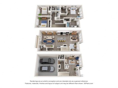 Floor plan for 3 beds, 3 baths, 2293 sqft